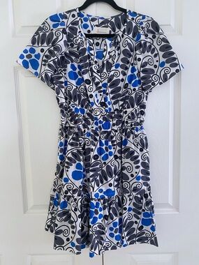 Anthropologie Somerset Mini Dress Marin Leaf Print Blue White Size Small
